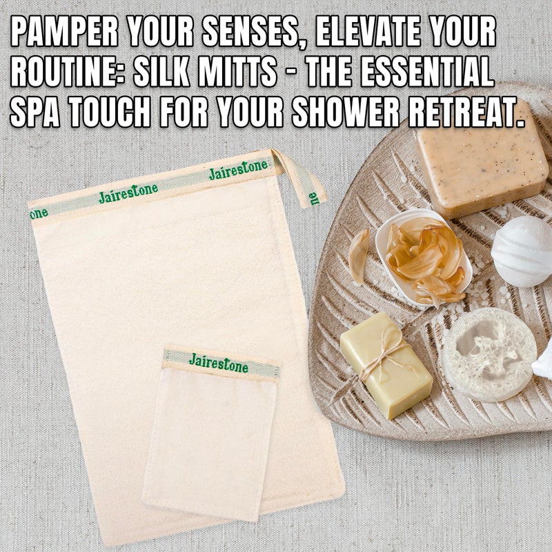 Jairestone Exfoliating Mitt - Body Exfoliator Scrubber - Exfoliating Bath Mitt - Spray Tan & Keratosis Pilaris Remover- Lift Away Dead Skin - Turkish Hammam Glove Exfoliating Kese - Set of 2 Mitts - Image 2